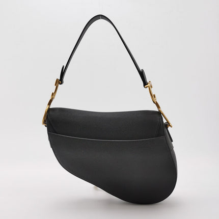 Dior Saddle 2022 Medium Grained Calfskin Leather Bag Black