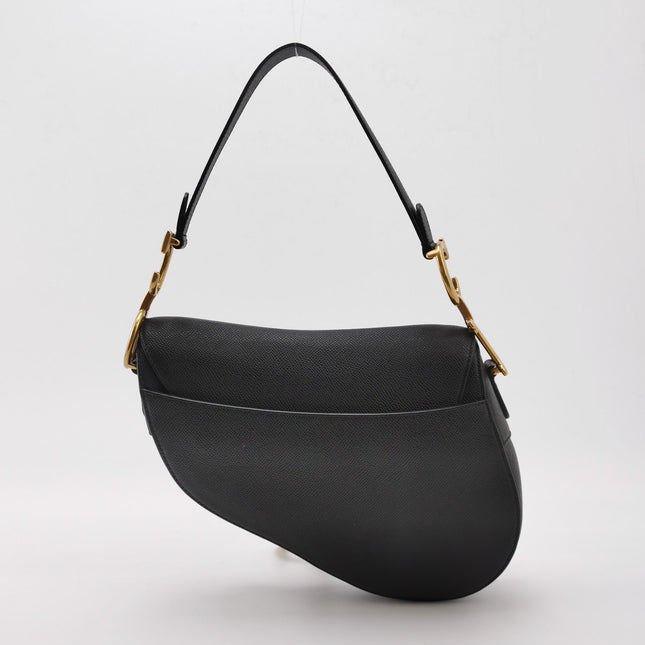 Dior Saddle 2022 Medium Grained Calfskin Leather Bag Black