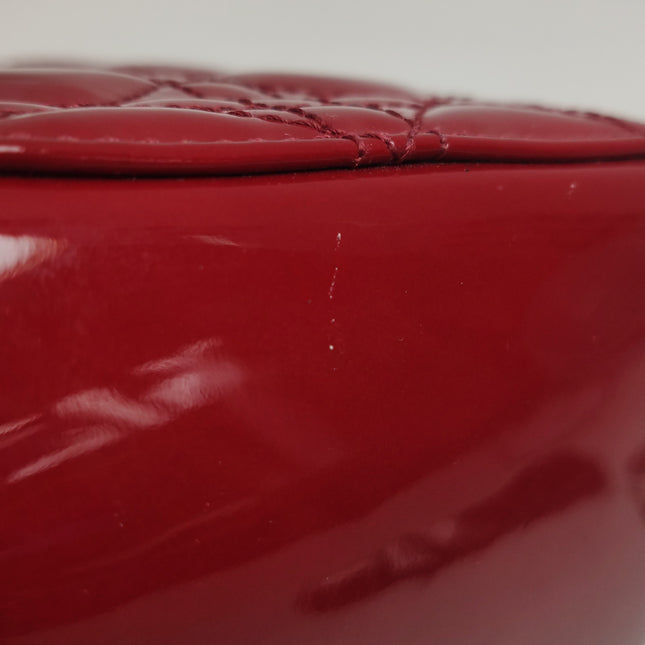 Lady Dior Mini 2019 Red Burgundy Patent Leather Gold Hardware Suede Interior Chain Strap