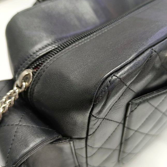 Chanel Cambon Multi-pocket Ligne Reporter Bag Medium Black CC on Black Calfskin Leather