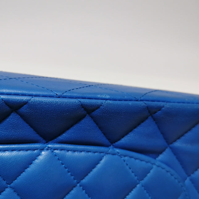 Chanel Timeless Classic Flap Medium Blue Lambskin Leather Silver Hardware