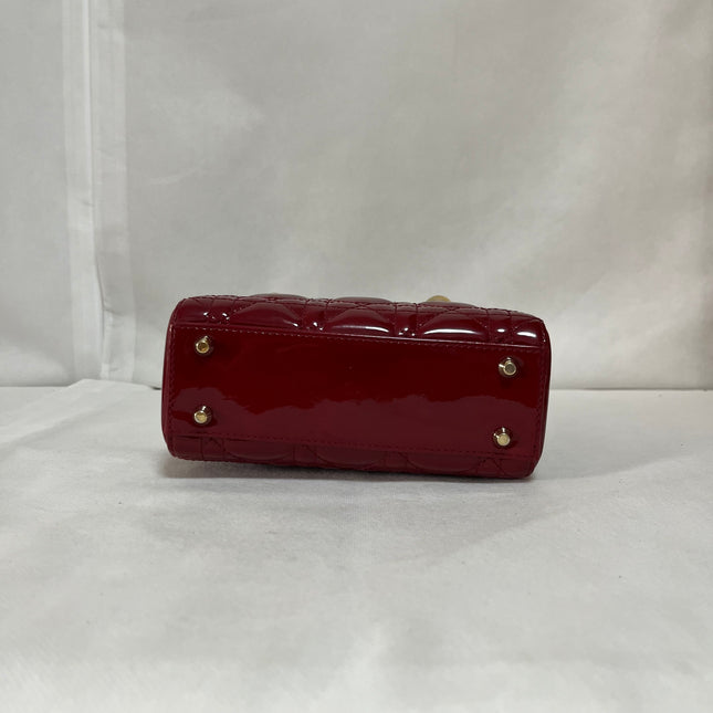 Lady Dior Mini Handbag 2019 Burgundy Red Patent Leather Gold-tone Chain Strap
