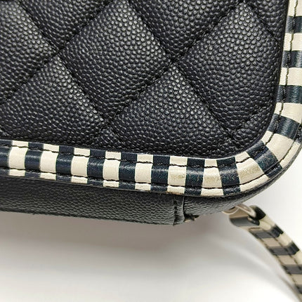 Chanel Filigree Medium Vanity Case Black and White Happy Stitch Top Handle with Chain