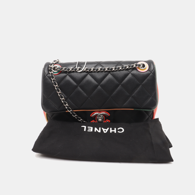 Chanel Timeless Classic Flap Lambskin Plexiglass Quilted Small Cuba Color Flap Black with Multicolor Trim