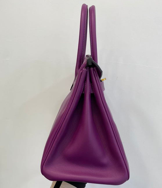 Hermes Birkin 30 HSS Special Order Anemone Purple Swift Leather Mango Yellow Interior GHW, 2017