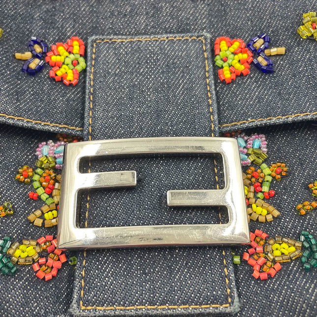 Sold Fendi Baguette Denim with Floral Beads 25 Anniversary Special Collection