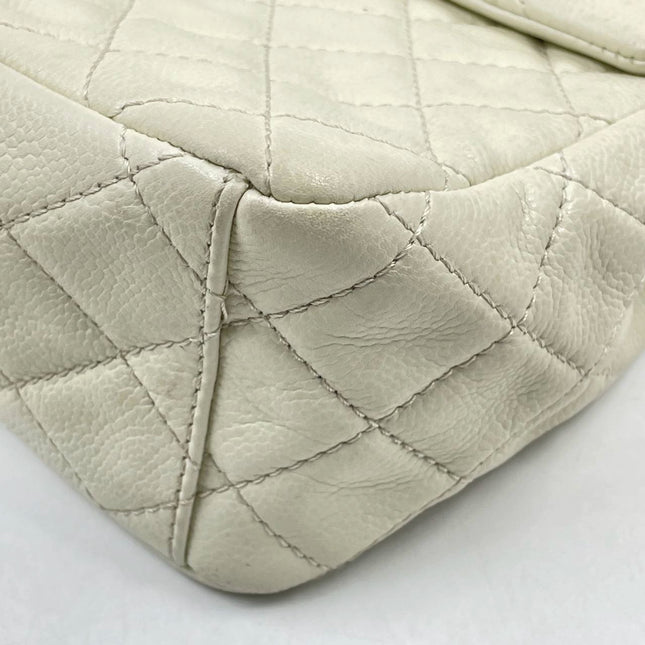 Sold Chanel Classic Flap Maxi Milk White Caviar Leather Silver-tone Hardware Giant CC Logo