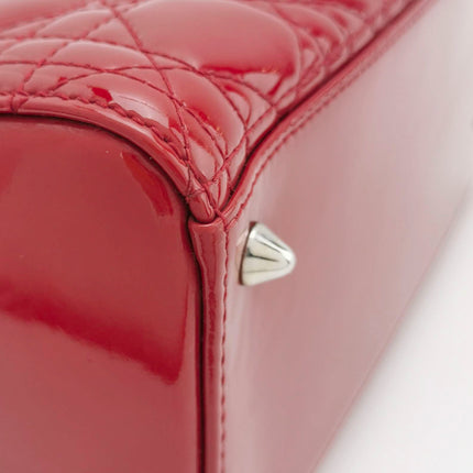 Sold Lady Dior Medium Red Burgundy Patent Leather Handbag Silver Hardware