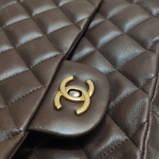 Chanel Classic Flap Jumbo Brown Lambskin Leather Single Flap Gold Hardware