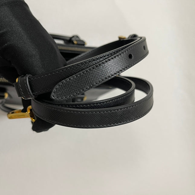 Prada Galleria Saffiano Leather Small Black Handbag with Strap