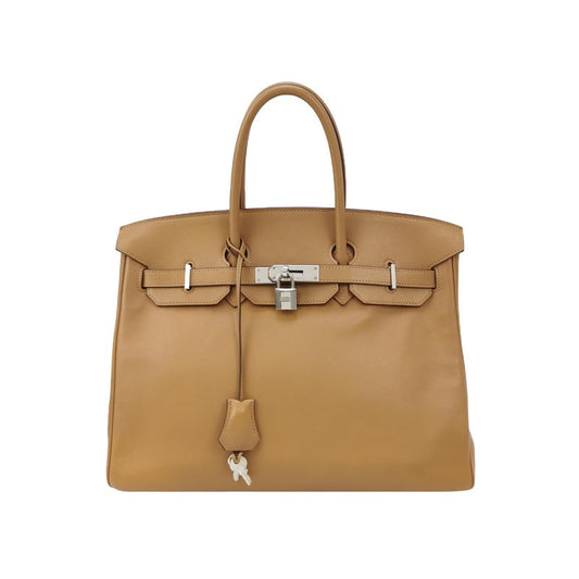 Hermes Birkin 35 Camel Calfskin Leather Silver-tone Palladium Hardware 2008-Luxbags