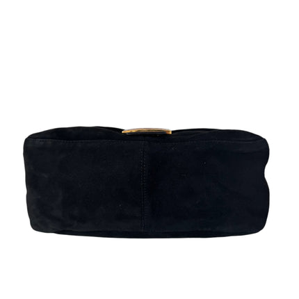 Fendi Mamma Baguette Black Suede Leather Red Buckle