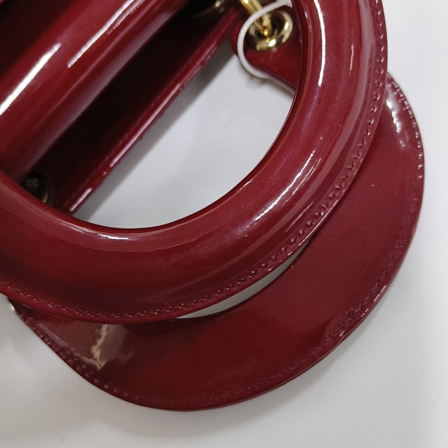 Lady Dior Mini Handbag Burgundy Red Patent Leather Gold-tone Chain Strap