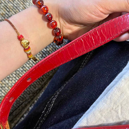 FENDI Baguette Red Crinkled Patent Leather Shoulder Bag