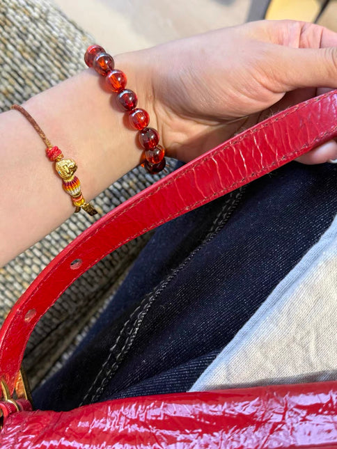 FENDI Baguette Red Crinkled Patent Leather Shoulder Bag