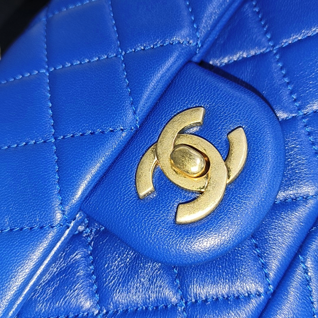Chanel Classic Flap Rectangular Mini Blue Lambskin Pearl Crush Adjustable Gold Ball Chain