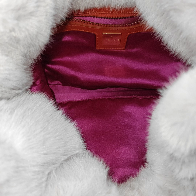 Fendi Baguette Soft Fluffy Shoulder Bag Pink and Orange Leather