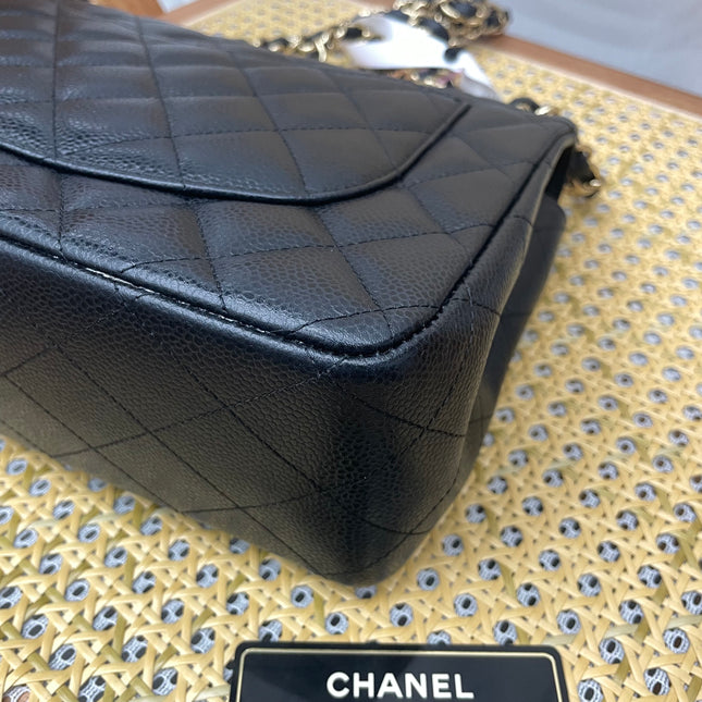 Chanel Classic Flap Jumbo 2011 Black Caviar Leather Double Flap Gold Hardware