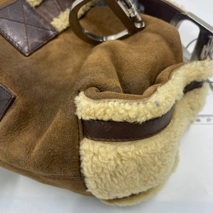 Dior Flight Medium Brown Shearling Leather Shoulder Bag