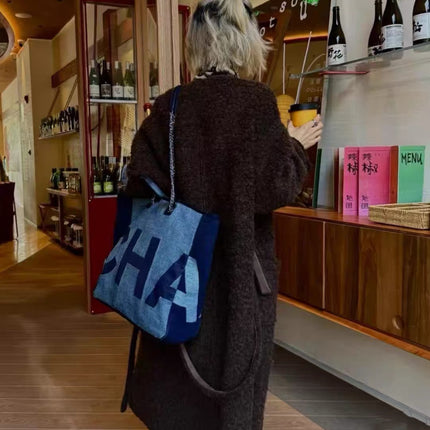 Chanel Deauville Tote Medium Navy Denim Top Handle