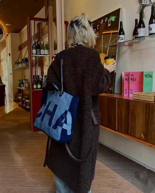 Chanel Deauville Tote Medium Navy Denim Top Handle