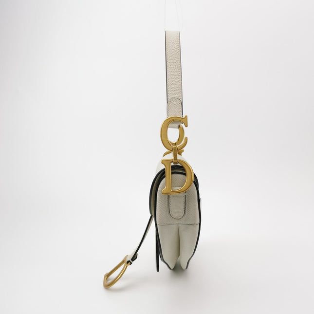 Dior Saddle Medium 2021 White Grained Leather Handbag