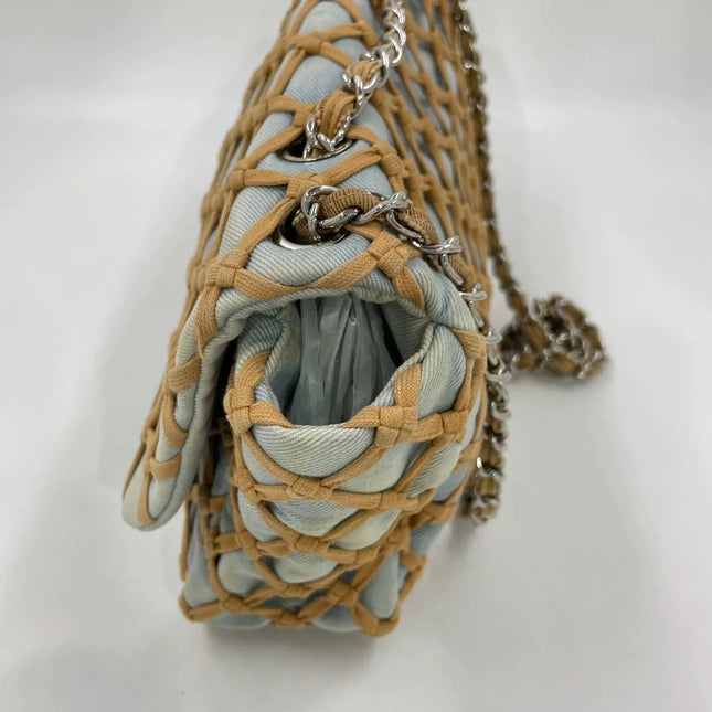 Chanel Jumbo Canebiers Net Knots Flap Blue Denim