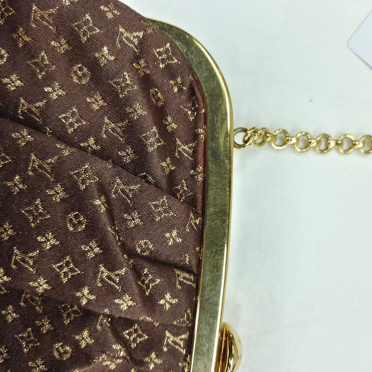 Louis Vuitton Brown Monogram Satin Aumoniere Evening Clutch Bag