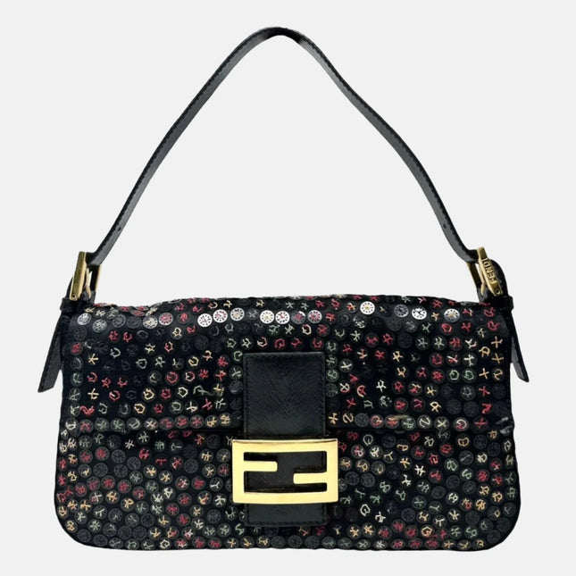 Fendi Baguette Multicolor Button Embroidered Leather Shoulder bag-Luxbags