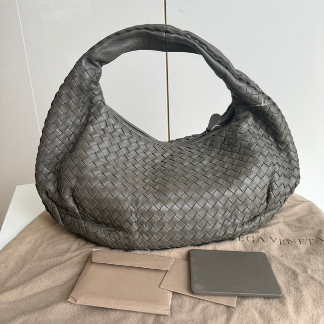 Bottega Veneta Belly Hobo Intrecciato Grey Leather Medium 40cm-Luxbags