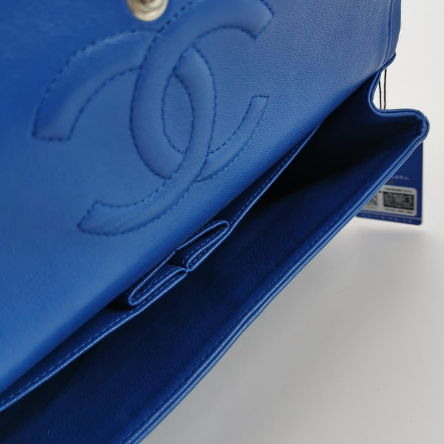 Chanel Timeless Classic Flap Medium Blue Lambskin Leather Silver Hardware