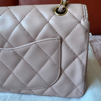Chanel Classic Flap Medium Happy Stitch Pink Leather with Contrast White Trim