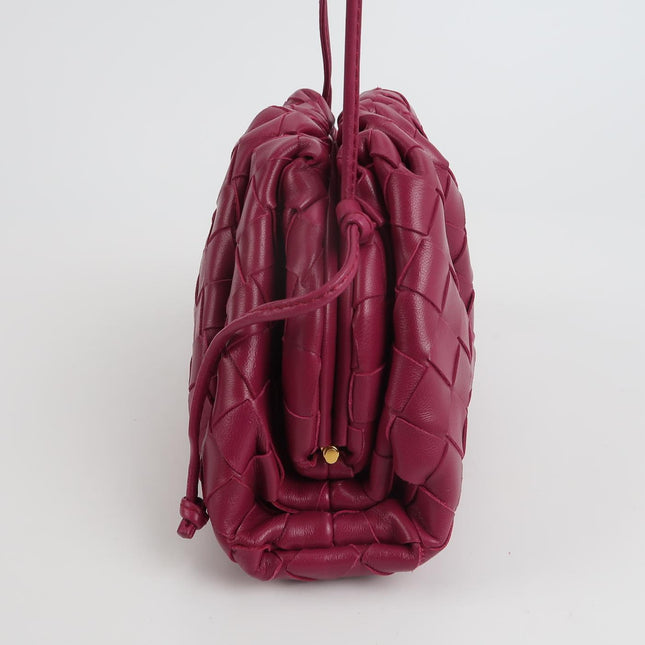 Bottega Veneta Pouch Mini Intrecciato Burgundy Lambskin Leather Crossbody Bag