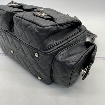 Chanel Cambon Multi-pocket Ligne Reporter Bag Medium Black Calfskin Leather