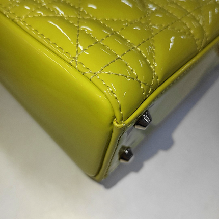 Lady Dior Mini Handbag Yellow Patent Leather Gold-tone Chain Strap