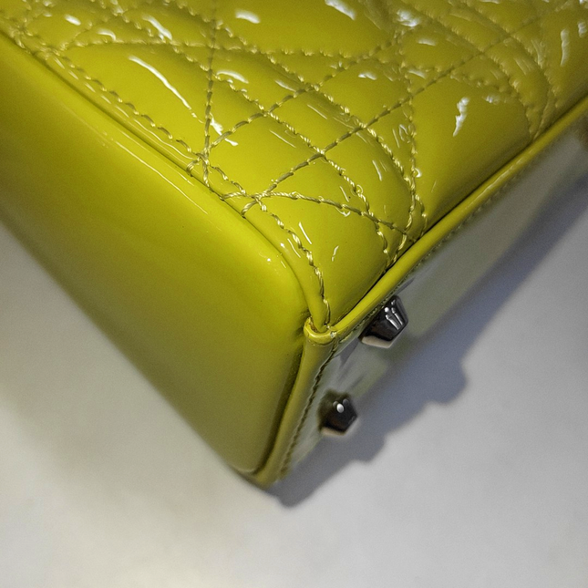 Lady Dior Mini Handbag Yellow Patent Leather Gold-tone Chain Strap