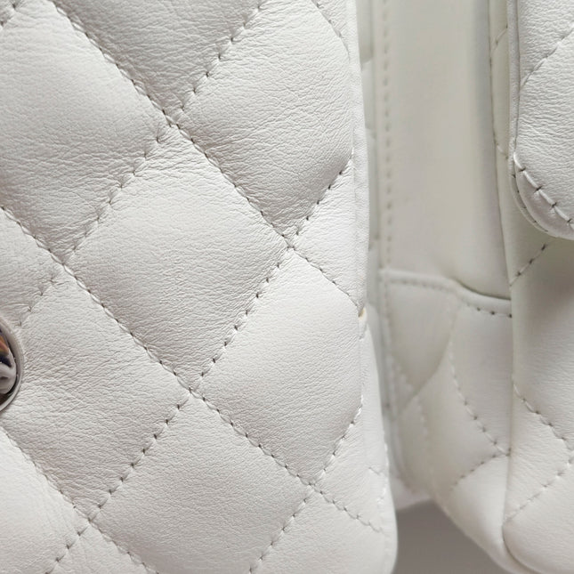 Chanel Cambon Multi-pocket Ligne Reporter Bag Large White Calfskin Leather