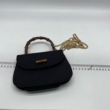 Gucci Bamboo 1947 Night Super Mini Black Nylon Evening Bag with Original Chain