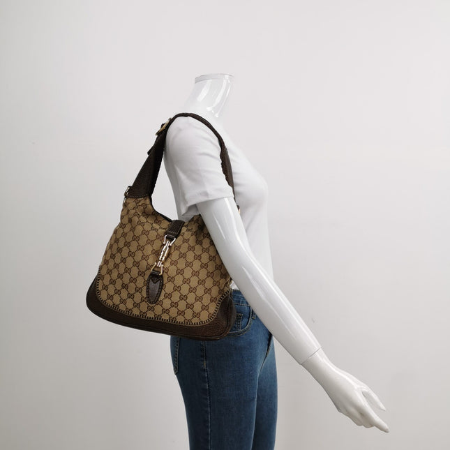Sold Gucci Jackie 1961 Soft Medium Monogram Canvas and Leather Bag