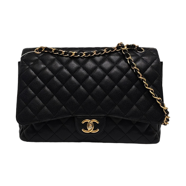 Chanel Classic Flap Maxi 2011 Black Caviar Leather Double Flap with Gold Hardware-Luxbags