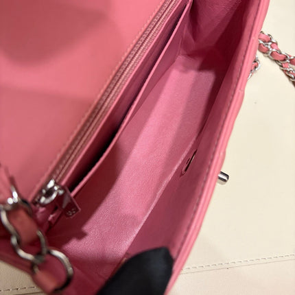 Chanel Classic Flap Mini 2013 Pink Lambskin Leather Silver Hardware