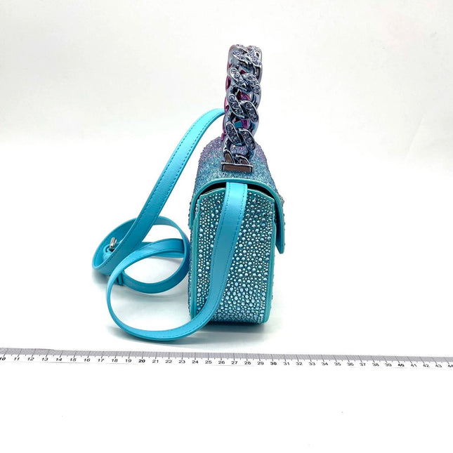 Versace La Medusa Mini Crystal Embellished Top Handle Bag in Blue Pink