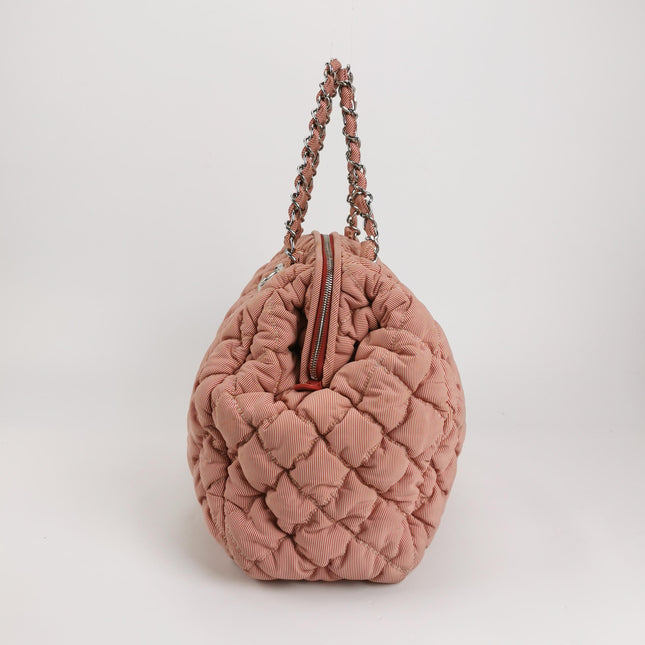 Chanel Bubble Chain Striped Quilted Flap Bag Red/White Tote