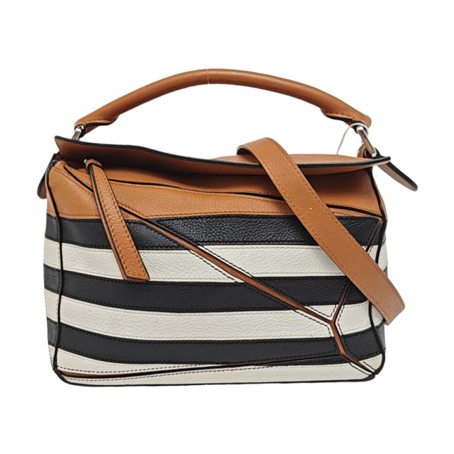 Loewe Puzzle Small Black White Brown Stripes Crossbody Bag 2019-Luxbags