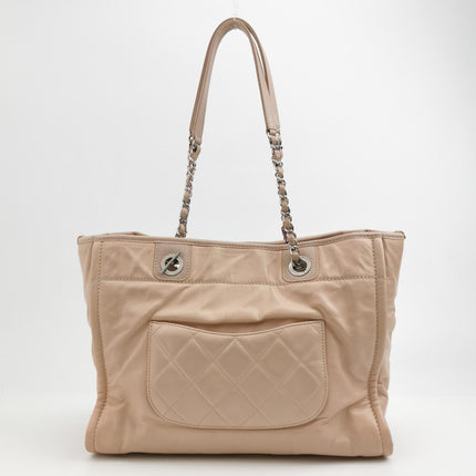 Chanel Deauville Tote Medium Pink Leather Leather Chain Straps