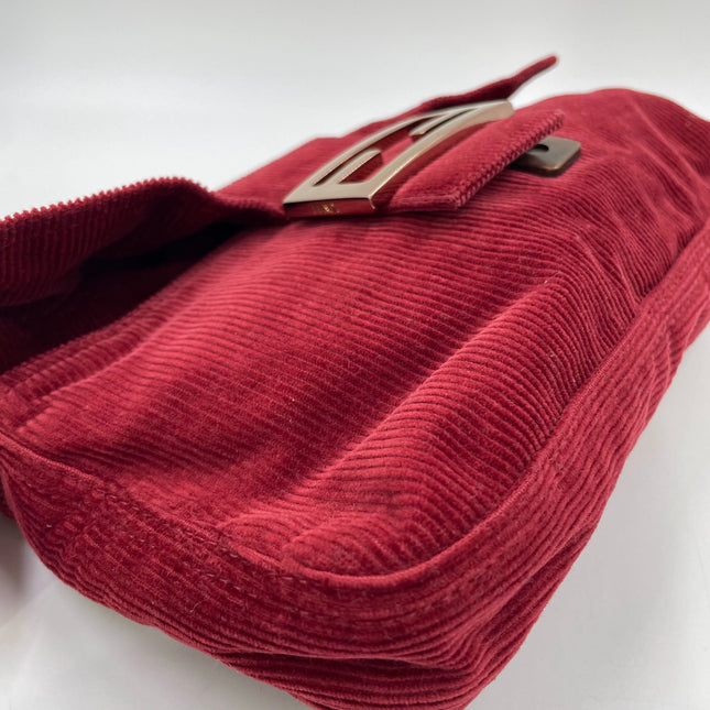 FENDI Baguette Vintage Red Corduroy Shoulder Bag
