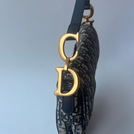 Dior Saddle Medium Navy Oblique Monogram Canvas Shoulder Bag