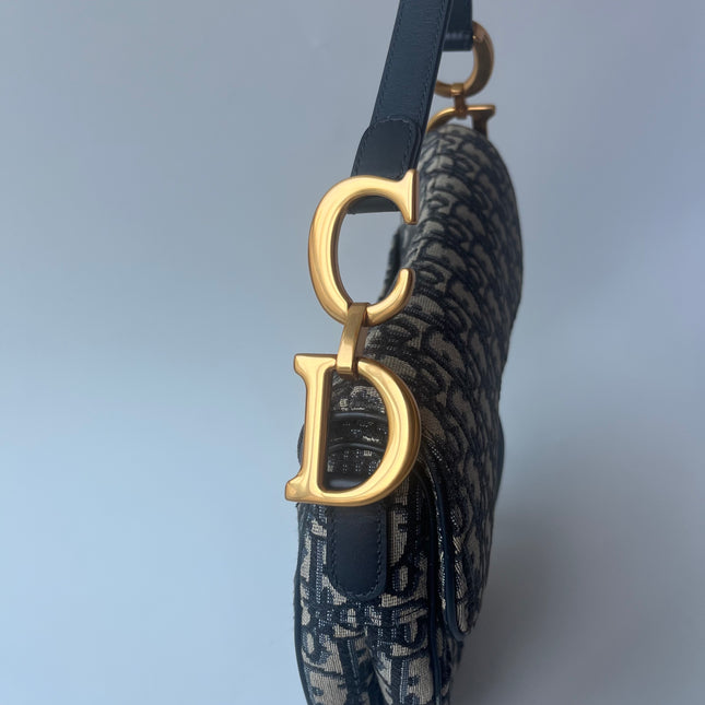 Dior Saddle Medium Navy Oblique Monogram Canvas Shoulder Bag