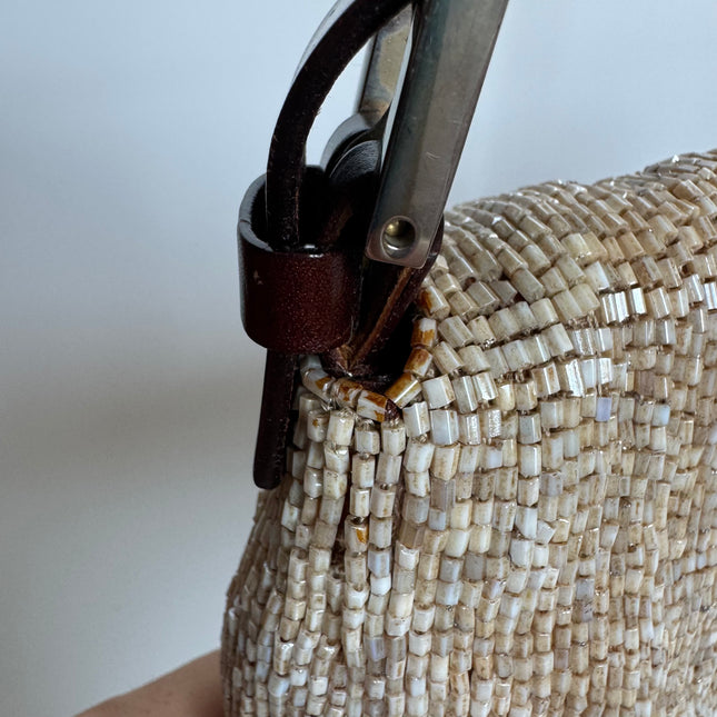 Fendi Baguette Vintage Shoulder bag with Glitter Beige Beads