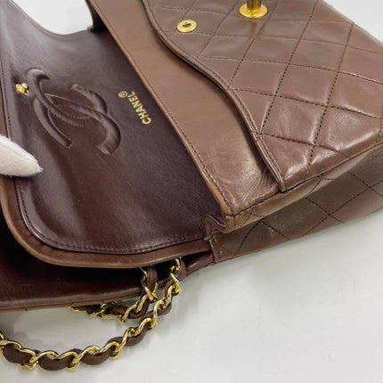 Chanel Classic Flap Rare Vintage Medium Brown Lambskin Leather 24k Gold Hardware 1989-1991